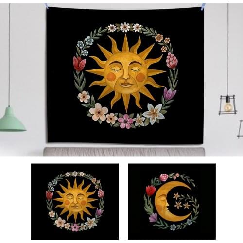 Colorful Sun Moon Tapestry Wall Hanging Celestial Wall Tapestry Floral Print Tarot Decoration Exquisite Craftsmanship Indoor fit