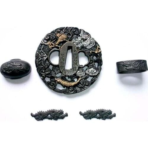 A Suit Of Alloy Dragon Tsuba Guard for Japanese Samurai Sword Katana