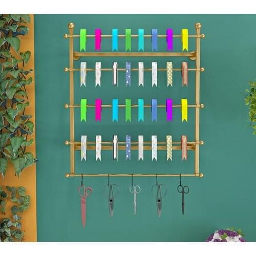 Iron art hanging wall flower shop packaging ribbon rack wall hanging ribbon ribbon storage rack silk ribbon reel line display