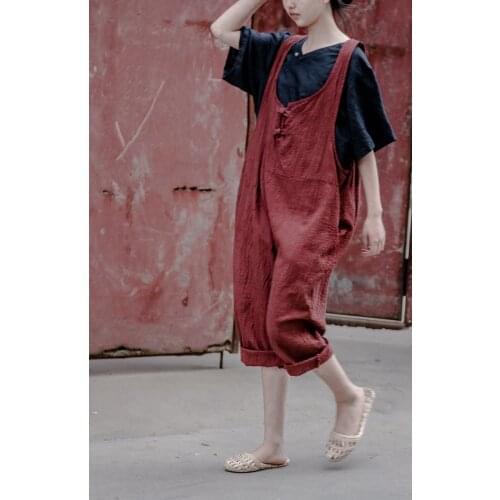 Women Autumn Cotton Linen Retro Solid Color Jumpsuits Vintage Ladies Overalls Female Loose Rompers 2020 Summer Autumn