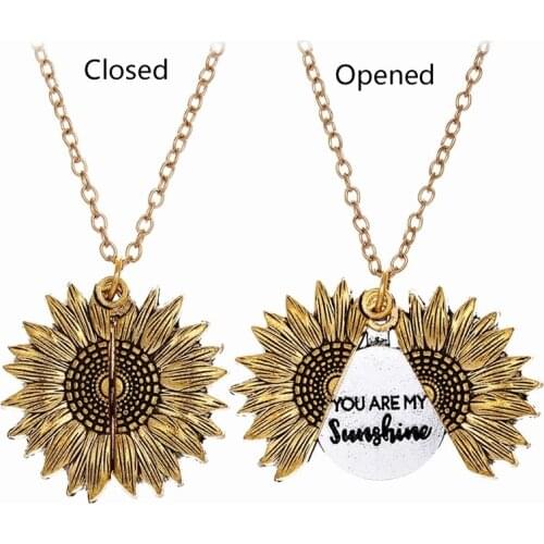 Sunflower Woman Necklace You are my sunshine Open Locket Double-layer Engraved Letter Pendant Necklace Jewelry