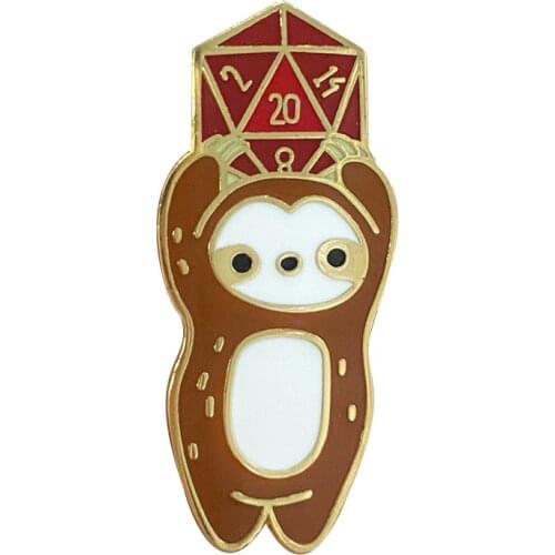 Nerdy boss badge featuring a D20 wielding sloth gamer, getting ready for a (hopefully) critical hit