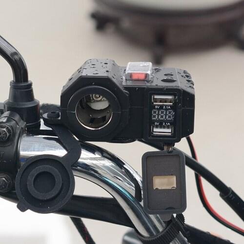 1set Motorcycle Cigarette Lighter Socket Outlet Dual USB Charger LED Voltmeter Switch Moto Handlebar Waterproof Socket