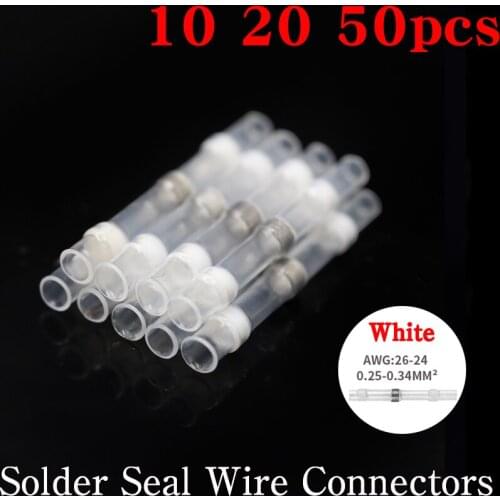 10/20/50pcs White Solder Seal Wire Connectors 3:1 Heat Shrink Waterproof Insulated Electrical Wire Terminals Butt Splice