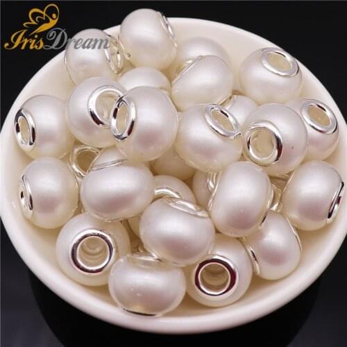 10Pcs 16mm Big Round Shape Pearl Glass European Beads for Jewelry Making DIY Chain Necklace Large Hole Fit Pandora Bracelet