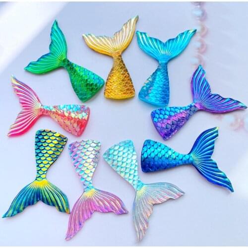 10Pcs Resin Lovely Shiny Fish Tail With Color Plating Flatback Cabochon Scrapbook Kawaii DIY Embellishments Accessories C95