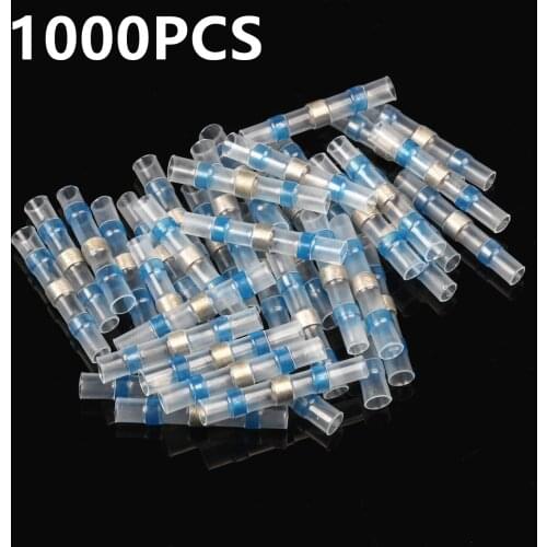 500/1000x Insulated Heat Shrink Soldering Terminals Blue Butt Wire Connectors Waterproof Tinned Copper Solder Seal Terminal Set
