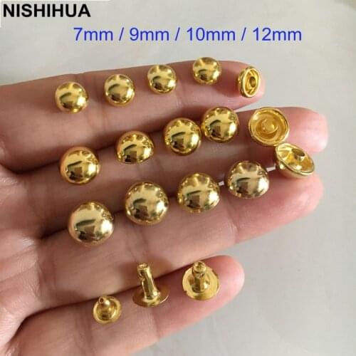 200 Set - 7mm,9mm,10mm 12mm Gold Half Round Mushroom Rivet Studs For Bags,Shoes,Belt,Leather Clothing Decoration,Dome Rivet
