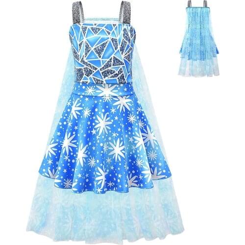 2020 Girl Queen Dress + Cloak Kids Clothes Girls Princess Cartoon Pattern Halloween Dresses Birthday Gift