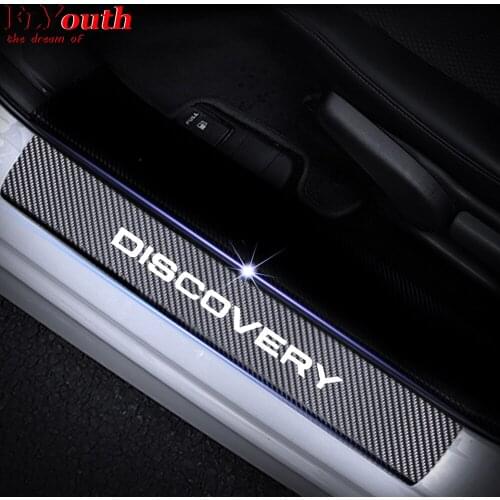 Carbon Fiber Vinyl Sticker Door Sill Protector Car Door Sill For Land Rover Discovery Welcome Pedal Stickers Car Accessory 4Pcs