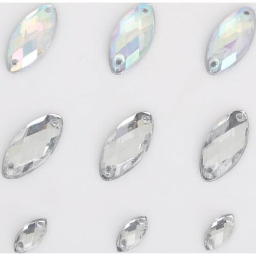 50-200pcs Marquise Shine Crystal AB Color Silver Base Sew On Rhinestone Sew On Stones Spacer Buttons for DIY Garment Jewelry