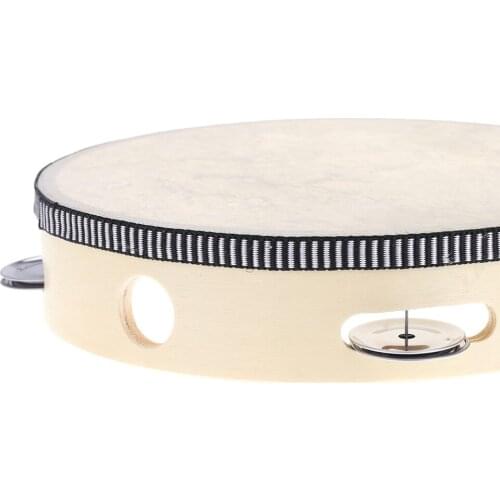 8" Hand Held Tambourine Drum Bell Birch Metal Jingles Percussion Musical Educational Toy Instrument for KTV Party Kids Games
