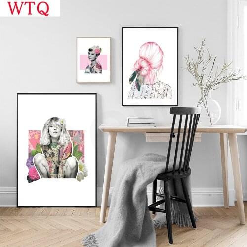 Abstract Girl Sophia Loren Collage Poster Print Roja Canvas Painting Blondie Audrey Hepburn Wall Art Pictures Bedroom Pink Decor