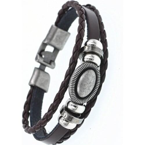 DGW oval charm bracelet Vintage silver color PU Leather Bracelet for men Clasp High Quality Jewelry For Men Pulseira dropship