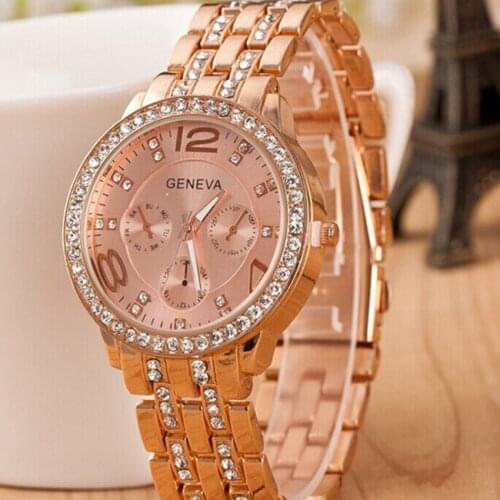 Reloj mujer New Luxury brand Crystal Geneva Casual Quartz women watches Stainless Steel Dress ladies watch Clock Relogio часы