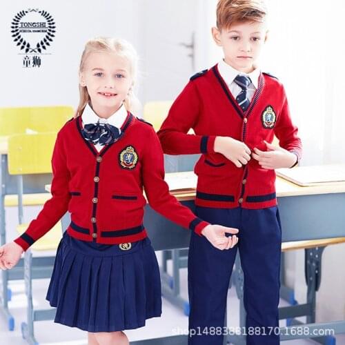 Kids Autumn School Uniform Children 4pcs Long Sleeve School Wear Children Navy Sailor Sweaters Outfits Chorus Clothing D-0628