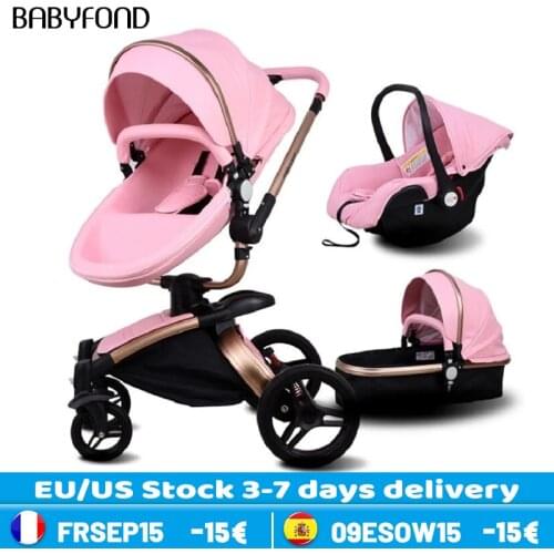 Eu Market Hot Sell Baby Strollers 3 In 1 Baby Stroller Leather Newborn Baby Pram Gold Black Basis Free Ship Usa Free Gifts Car