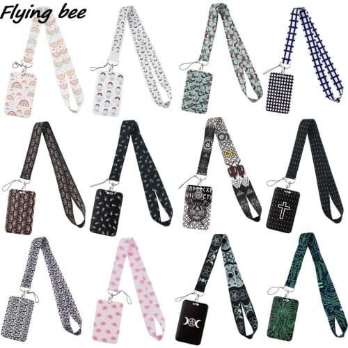 Flyingbee X1734 Creative Rainbow Grid Fashion Lanyards ID Badge Holder Bus Pass Case Cover Slip Bank Credit Card Holder Lanyard