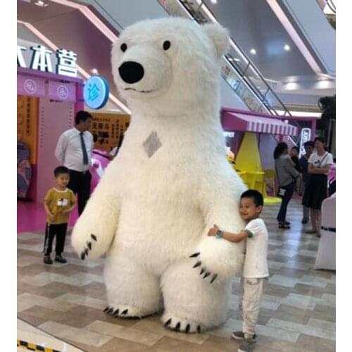 2m 2.6 m 3m Faux Fur Inflatable Polar Bear Costume Giant Blow Up Polar Bear Mascot Costume for Entertainment & Event Party