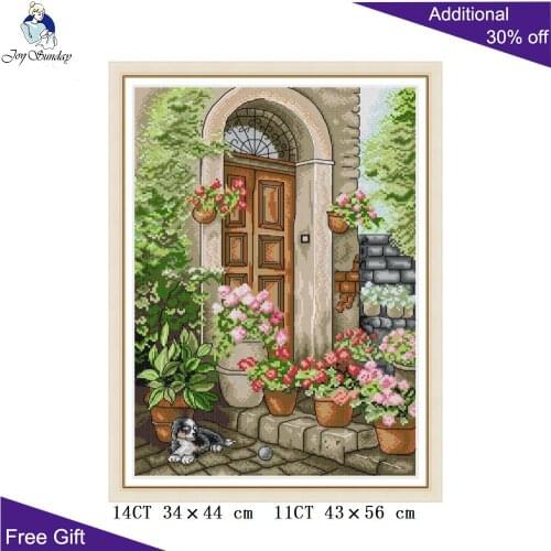 Joy Sunday The Porch Of Summer Flowers Cross Stitch FA043 14CT 11CT Counted and Stamped Home Decor Flowers Cross Stitch kits