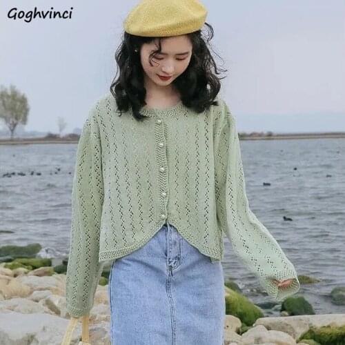 Cardigan Women O-neck Elegant Hollow Out Single Breasted All-match Gentle Loose-fitting Leisure Korean Fashion Feminine Hot Sale