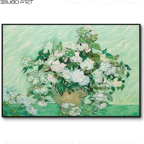 Professional Artist Hand-painted Van Gogh Artwork White Rose Oil Painting on Canvas Hand-painted Flower White Rose Oil Painting