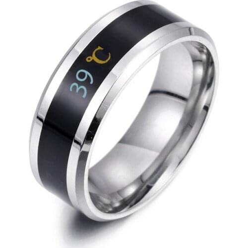 Fashion 8MM Stainless Steel Carbon Fiber Ring for Women Temperature Induction Couple Alliance Ring Black Gold Blue Male Jewelry