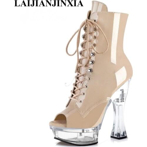 LAIJIANJINXIA New Women Sexy Ankle Boots Waterproof Transparent Platform Party Club Model Catwalk High Heels Pole Dancing Shoes