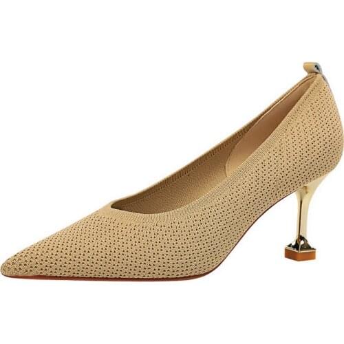Fashion simple high-heeled woven shallow mouth, pointed toe trend, all-match womens shoes, high-heeled shoes, single shoes