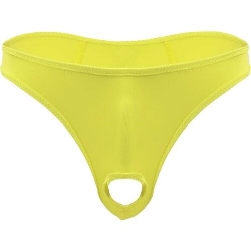 Mens Solid Color Penis Hole Crotchless Elastic Waistband Underpants Sexy Micro Thong Briefs Erotic Lingerie Underwear Panties