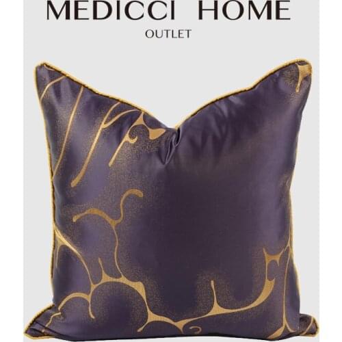 Medicci Home Sqaure Cushion Cover Modern Luxury Hotel Model Room Purple Yellow Gold Faux Silk Jacquard Sofa Pillow Case 45X45cm
