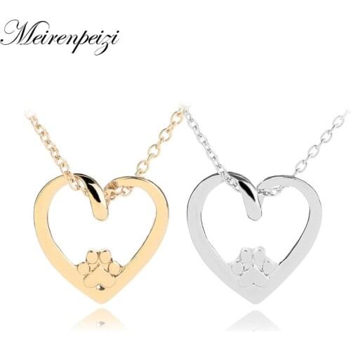 Dog Cat Puppy Pet Paws Print Heart Charm Pendant Necklace Pet Lover Necklace Animal Jewelry Gift For Dog Owner