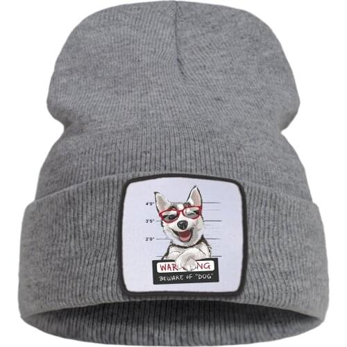 Beware Of Dog Funny Printing Men Winter Knit Hats Hip Hop Fashion Warm Unisex Autumn Hat Solid Color Harajuku Beanie For Teens