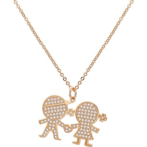 Trendy Figure Pendant Necklace for Women Gold Silver Color Boy Girl Figure High Quality Shiny CZ Jewelry Family Unique Gift 2020