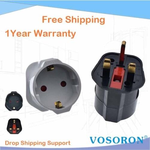 EU TO UK Travel Adaptor converting European Schuko to Standard UK UK 3-Pin to Europe 2-Pin 250V 13A With Fuse