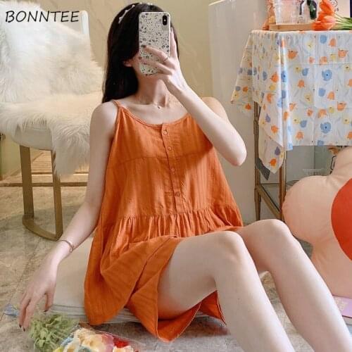 Pajama Sets Women Simple Sleeveless Colorful Lovely Girlish Homewear Popular Summer Korean Style Stylish Leisure Solid Chic Ins