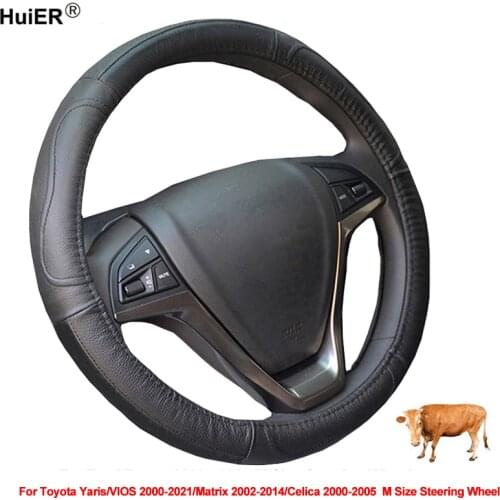 Car Steering Wheel Cover Cow Leather Wrap For Toyota Yaris VIOS 2000 - 2021 Matrix 2002 - 2014 Celica 2000 -2005 Car Accessories