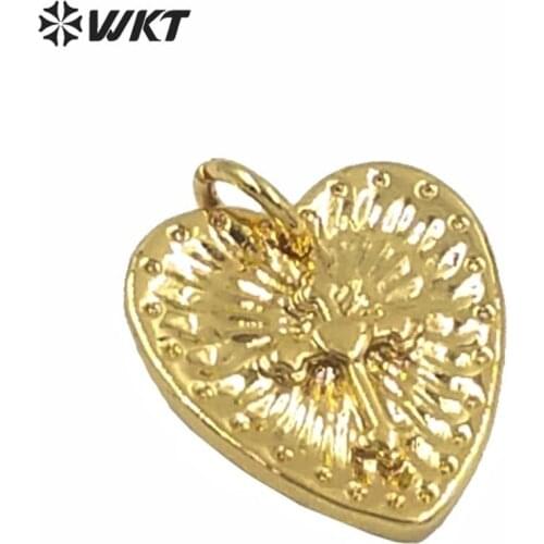 MP177 women full gold electroplated angel heart shape pendant lovely tiny charm brass metal christian pendant