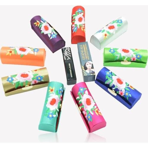 Portable Classical Style Lipstick Storage Rack Chinese Style Embroidery Lipstick Packing Box with Mirror Hasp Cosmetic Bags