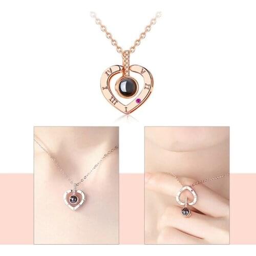 Dropshipping New Rose Gold 100 Languages I Love You Projection Pendant Necklace Romantic Love Memory Wedding Necklace