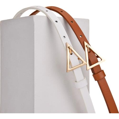 2021 New Fashion Womens Skinny Leather Belt Ladies Triangle Pin Buckle Belt for Dress Jeans 3 Color
