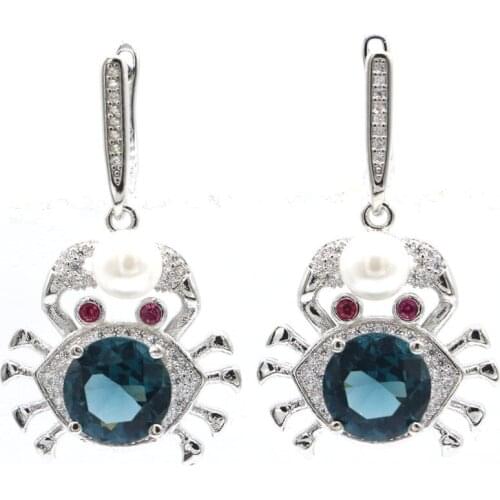 38x22mm Gorgeous Created Red Blood Ruby White CZ Gift For Womans Silver Earrings