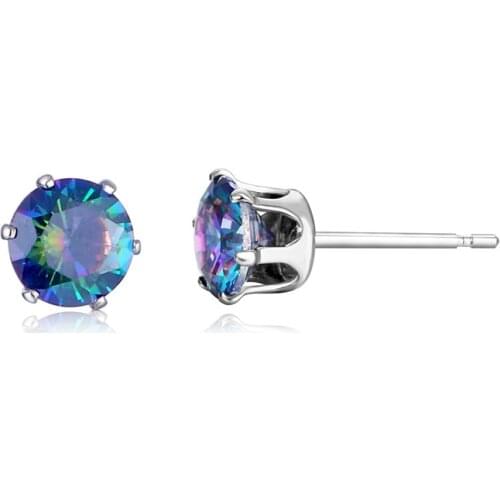 Korean Simple Statement Earrings Stainless Steel Stud Earrings for Women Men Colorful Cubic Zirconia Small Ear Piercing Jewelry