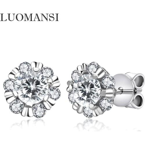 Luomansi 0.5CT Moissanite Flower Shaped Earrings S925 Sterling Silver 8K Gold Jewelry Real Passed Diamond Test