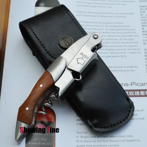 Very Easy to Use 2-steps Wine Corkscrew Opener Sommelier Wooden Bottle Opener With Cow Leather Case