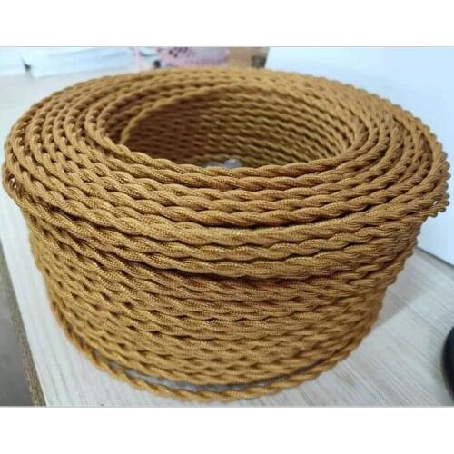 Light Gold 5/10/20Meters 2 Core Electrical Rope Wire Antique Braided Twisted Fabric Lighting Cable Woven Silk Flexible Wire Cord