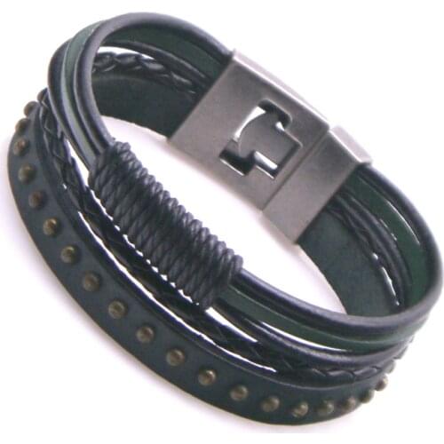 Unique Multilayer Spikes Rivet Wide Cuff Leather Punk Gothic Rock Unisex Bangle Bracelet men jewelry