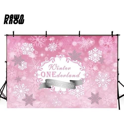 DAWNKNOW Pink Snowflake Vinyl Photography Background For Baby One Year Photo Shoot Backdrop For Birthday Party Photo Studio G860