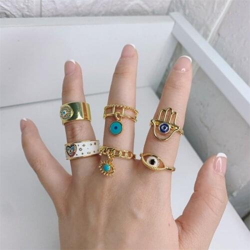 Vintage Boho Colorful Dripping Oil Geometric Open Rings Hand-painted Evil Eye Rings for Women Party Jewelry Gift