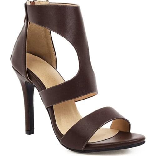 Popular sexy Open Toe Back Zippers Stiletto Solid Color Hollow High Heel Sandals Womens Shoes